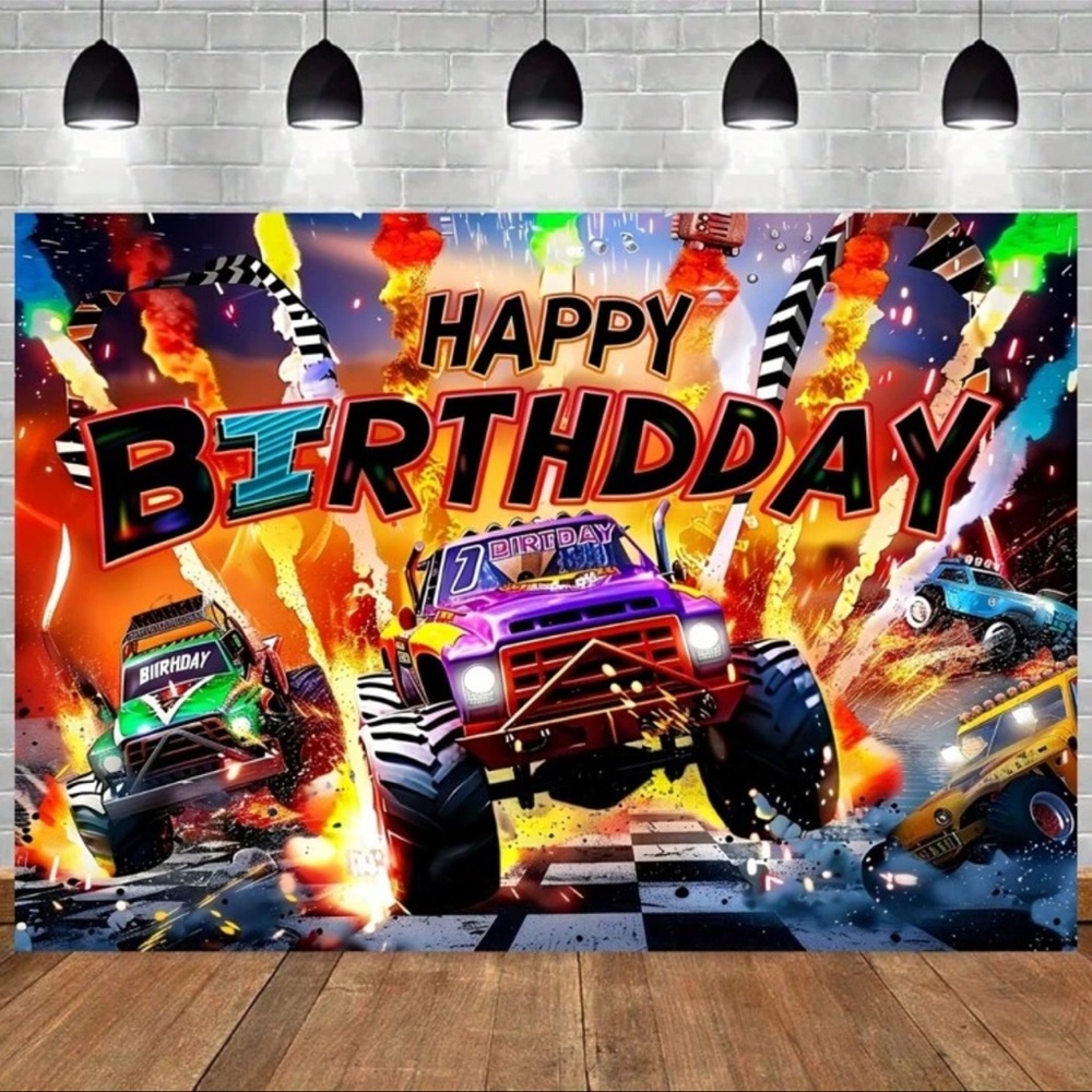 Colorful Monster Truck Birthday Backdrop